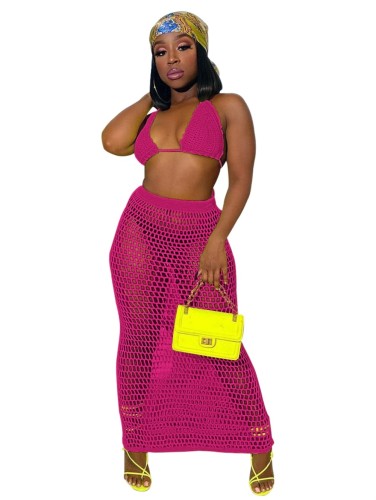 Hot Pink Crochet Bra & Long Skirt