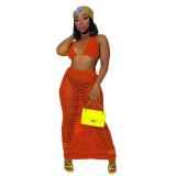 Hollow Out Orange Crochet Bra & Long Skirt