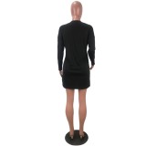 Black Long Sleeve T Shirt Dress with Contrast Splice