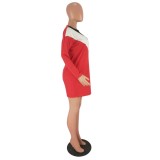 Red Long Sleeve T Shirt Dress with Contrast Splice