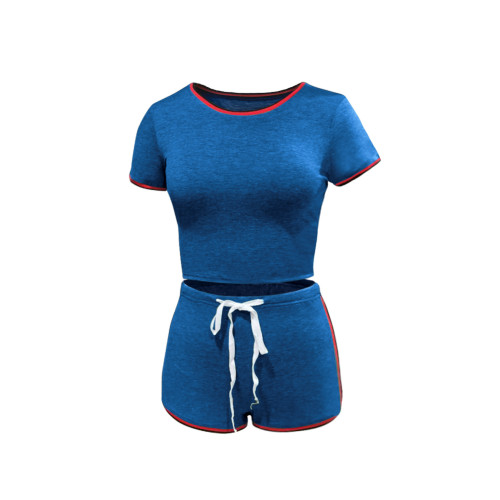 Blue Sports T Shirt and Shorts with Contrast Border