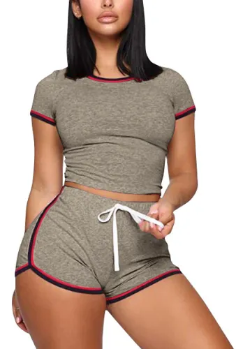 Light Coffee Sports T Shirt and Shorts with Contrast Border