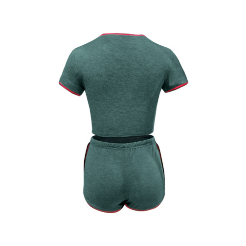 Green Sports T Shirt and Shorts with Contrast Border