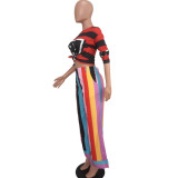 Multicolor Striped Wide Leg Pants
