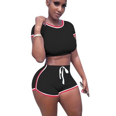Black Sports T Shirt and Shorts with Contrast Border