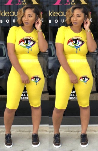 Big Eye Print Yellow T Shirt & Short Set