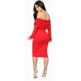 Red Off Shoulder Long Sleeve Bodycon Dress