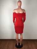 Red Off Shoulder Long Sleeve Bodycon Dress