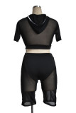 Contrast See Through Hooded Crop Top and Shorts