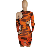 Cut Out Print Orange Club Dress
