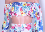 Floral 3/4 Sleeve Off Shoulder Crop Top & Shorts