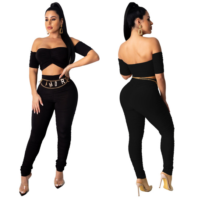 Black Sexy Scrunch Crop Top and Pants Set