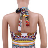 Tribal Print Halter Sleeveless Slit Maxi Dress