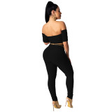 Black Sexy Scrunch Crop Top and Pants Set