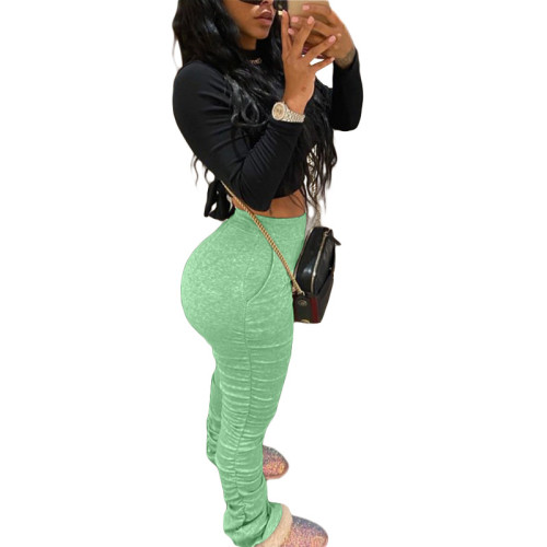 Green Stretchy High Waist Ruched Pants