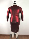 Plus Size Metallic Burgundy Bodycon Midi Dress