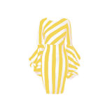 Plus Size Yellow Striped Bell Sleeve Midi Dress