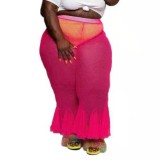 Plus Size Hot Pink Fishnet Ruffle Pants