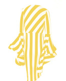 Plus Size Yellow Striped Bell Sleeve Midi Dress