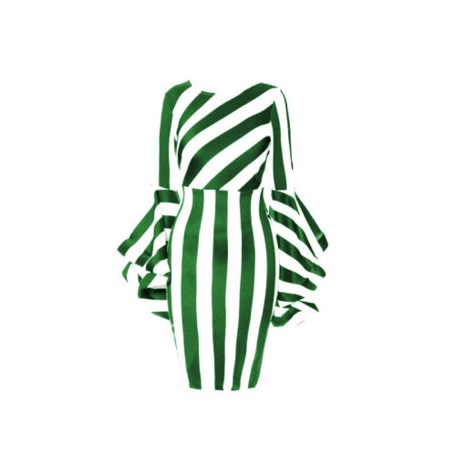 Plus Size Green Striped Bell Sleeve Midi Dress
