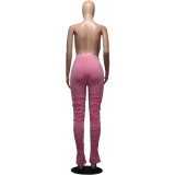 Pink Stretchy High Waist Ruched Pants