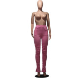 Pink Stretchy High Waist Ruched Pants