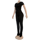 Black Tight T Shirt & Ruched Pants Set