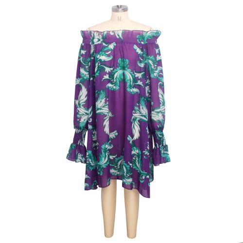 Purple Floral Ruffle Off Shoulder Casual Dress with Sleeve