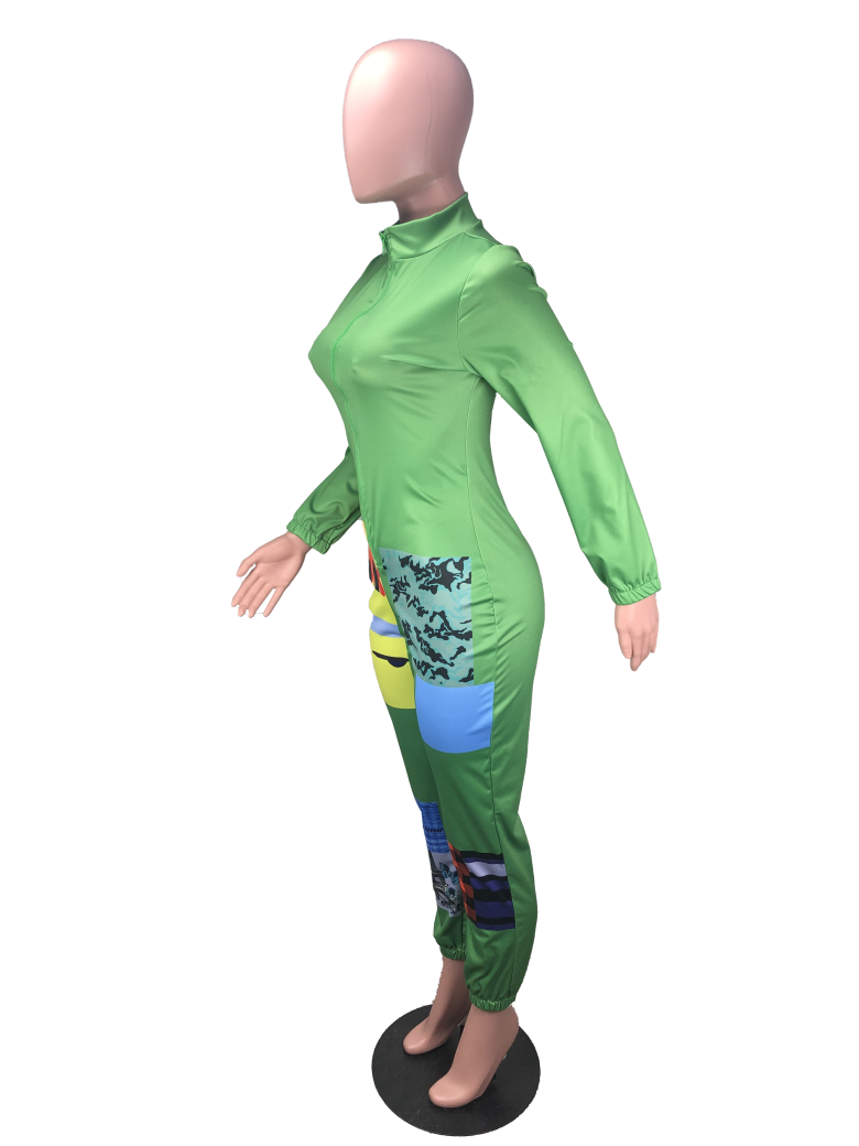green zip up jumpsuit