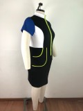 Short Sleeve Zip Up Plus Size Bodycon Dress with Pockets