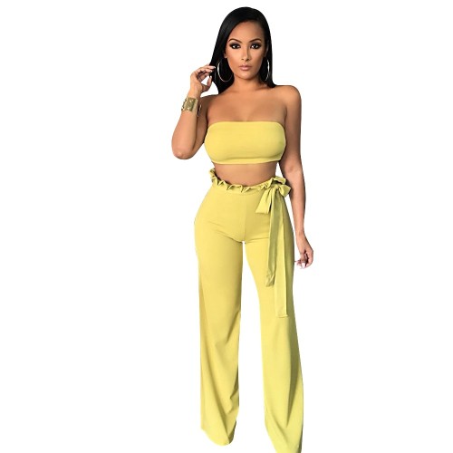 Yellow Bandeau Top and Wide Leg Pants