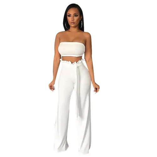 White Bandeau Top and Wide Leg Pants