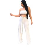 White Bandeau Top and Wide Leg Pants