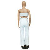 White Bandeau Top and Wide Leg Pants
