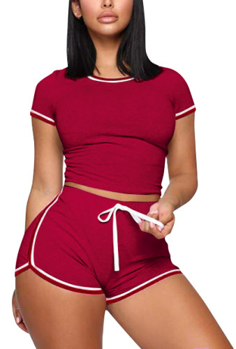 Red Sports T Shirt and Shorts with Contrast Border