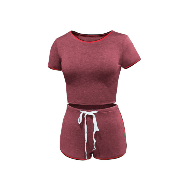 Burgundy Sports T Shirt and Shorts with Contrast Border