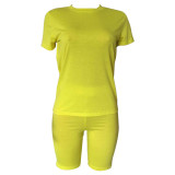 Yellow Solid Tee & Shorts Set