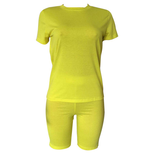 Yellow Solid Tee & Shorts Set