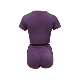 Purple Sports T Shirt and Shorts with Contrast Border