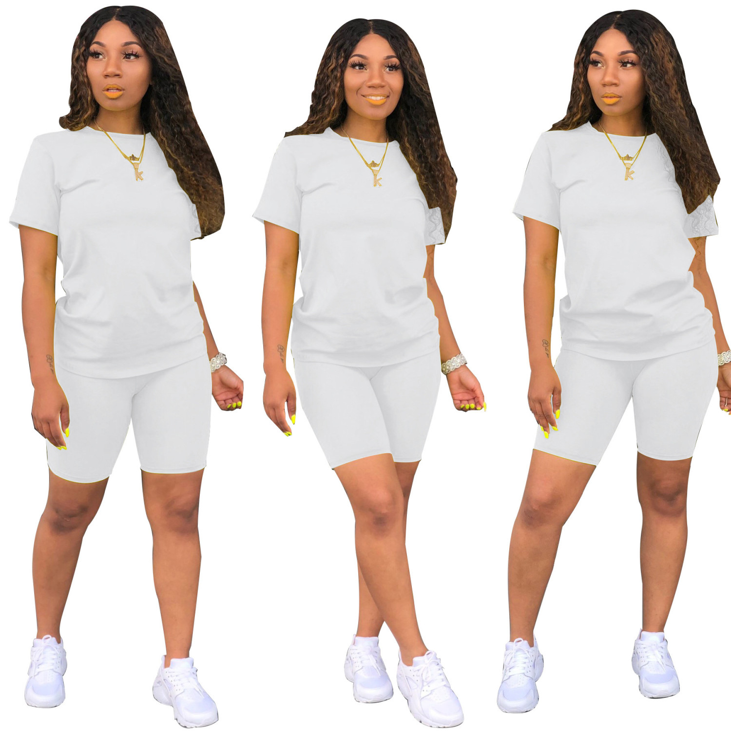 White Solid Tee & Shorts Set US$ 5.99 - www.lover-pretty.com