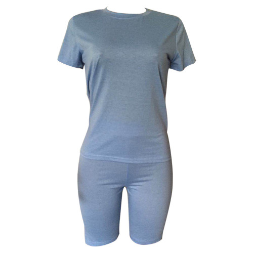 Blue Solid Tee & Shorts Set