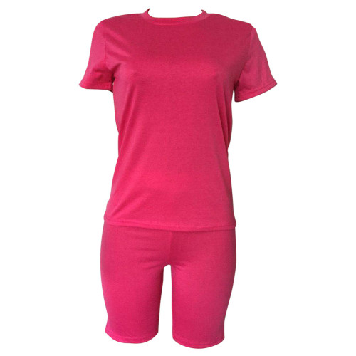 Hot Pink Solid Tee & Shorts Set