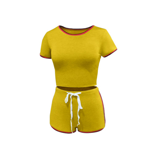 Yellow Sports T Shirt and Shorts with Contrast Border