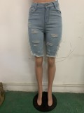 Light Blue Ripped Denim Shorts