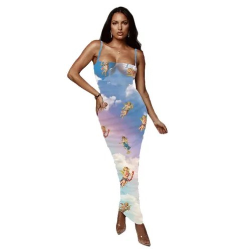 Angel Print Long Cami Pencil Dress