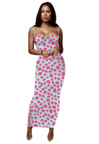 Lip Print Long Cami Pencil Dress