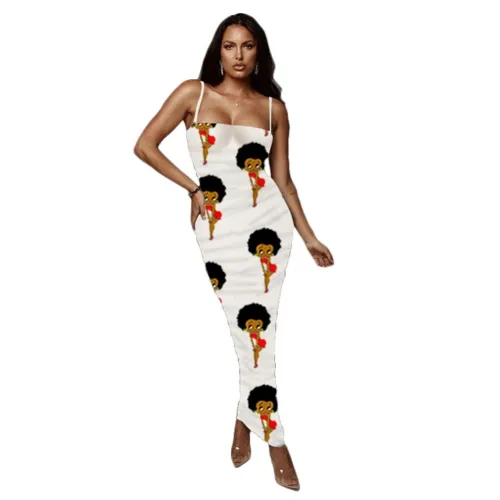 Cartoon Print Long Cami Pencil Dress