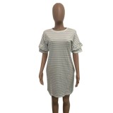 Striped Ruffle Short Sleeve Shirt Dress