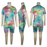 Multicolor Tie Dye Tee & Shorts Set