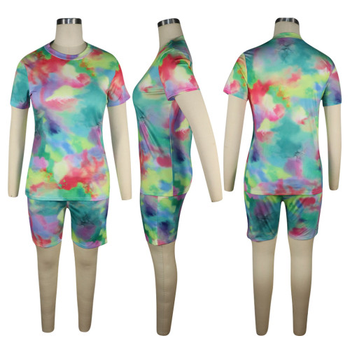 Multicolor Tie Dye Tee & Shorts Set